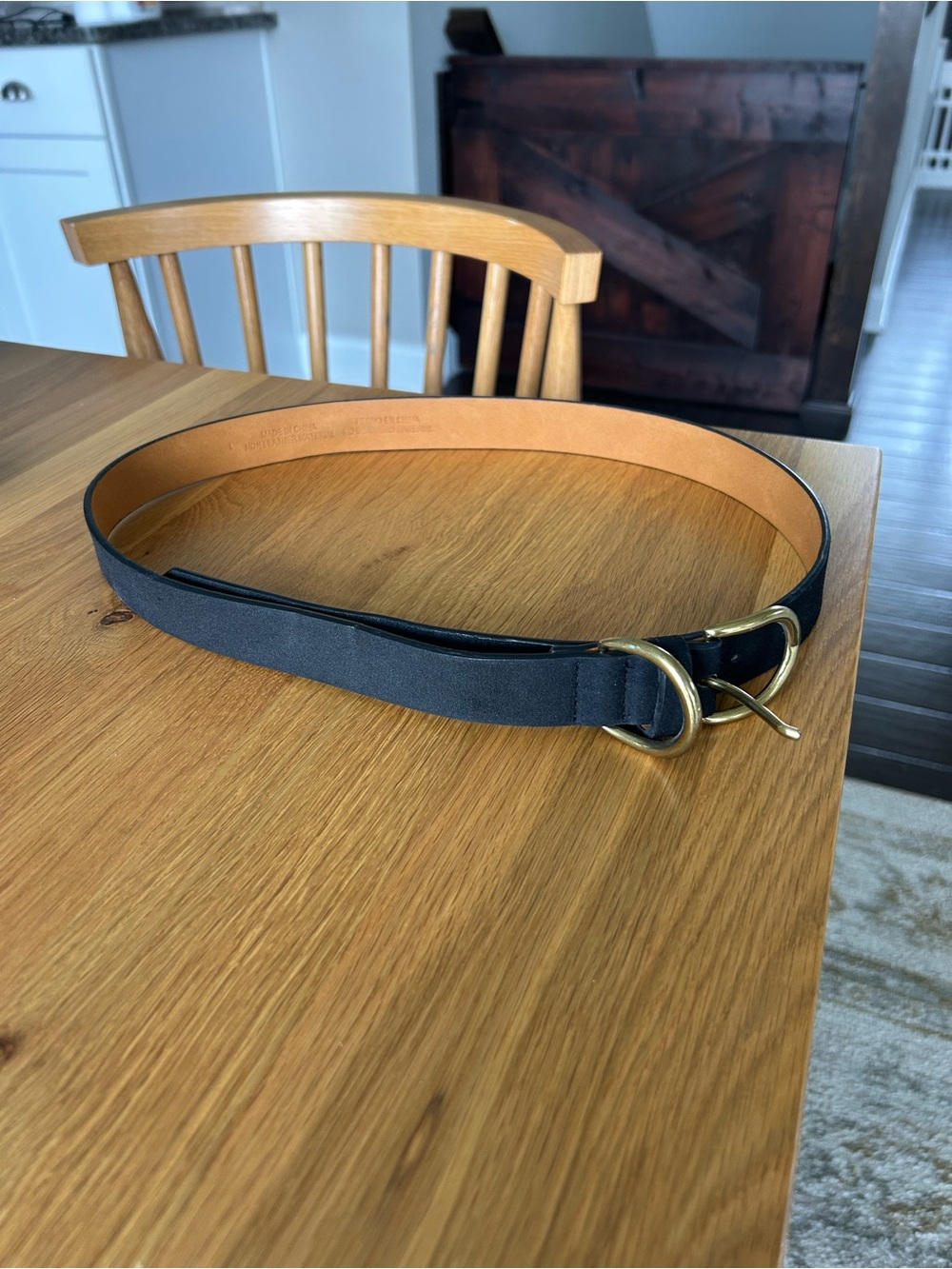 Universal Thread Black Belt with Brass Double-Ring Buckle